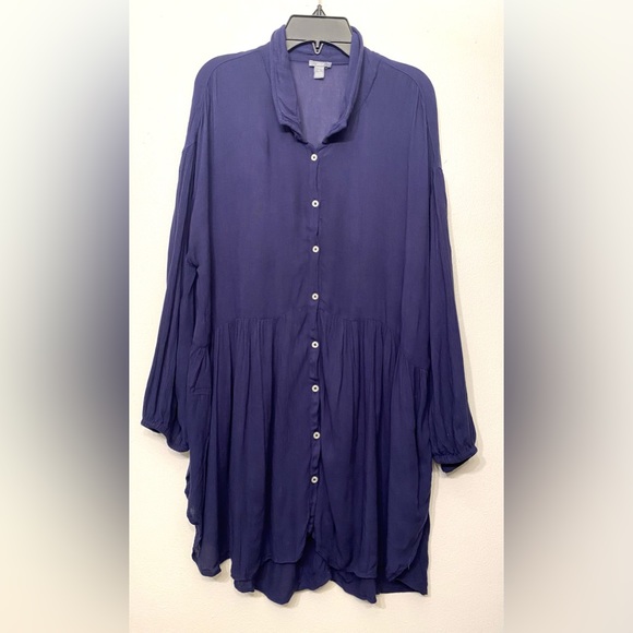 Aerie Women’s Navy Blue Peasant‎ Blouse Button Down Tunic Large - Picture 1 of 4